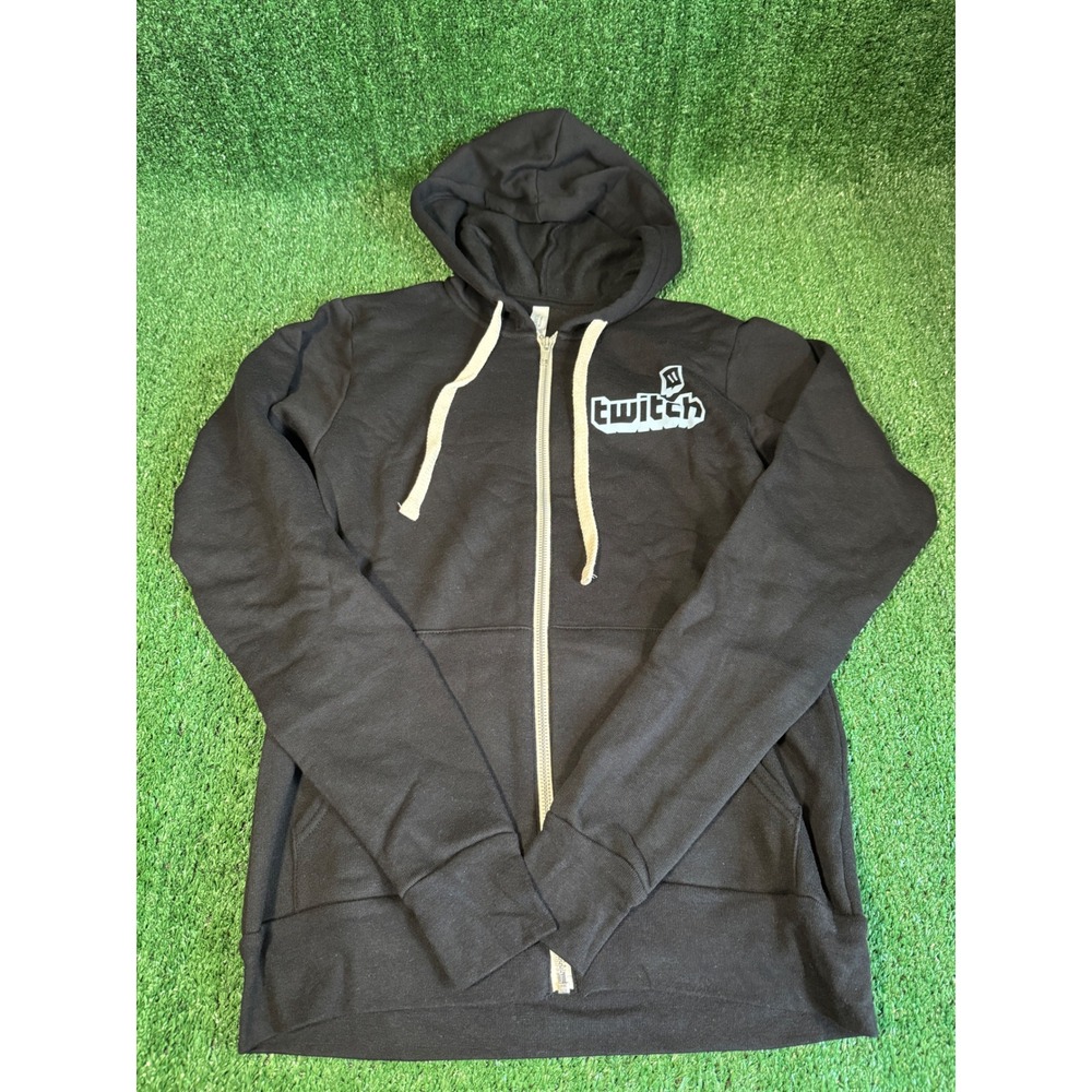 Twitch Logo Black Full Zip Hoodie Sweatshirt Mens XS Gamer Gaming Streamer Logo